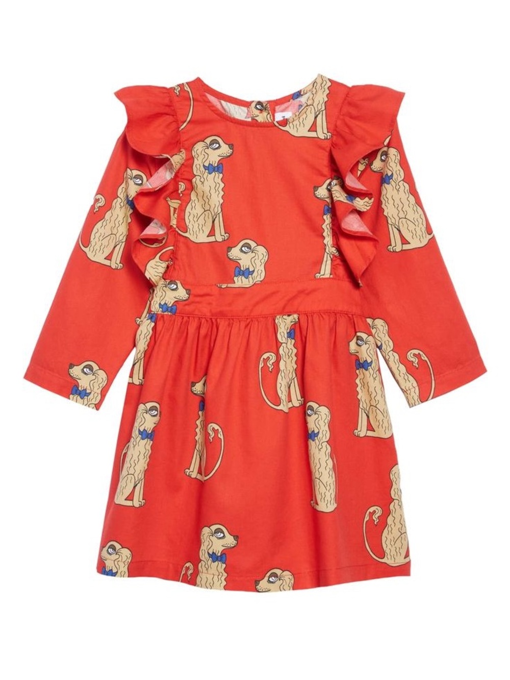 NWT Mini Rodini Spaniels Woven Ruffled Dog Print Dress